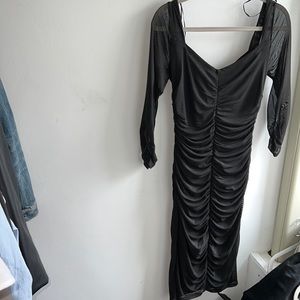 Long sleeve rushed black dress